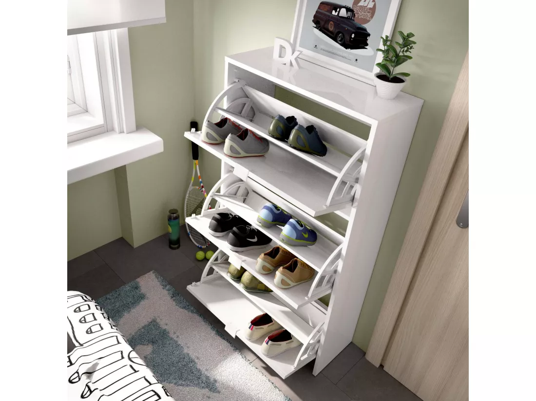 Dmurr étagère à chaussures, étagère à chaussures d'entrée peu encombrante, meuble à chaussures avec 3 portes pliantes, 61x25h113 cm, Blanc