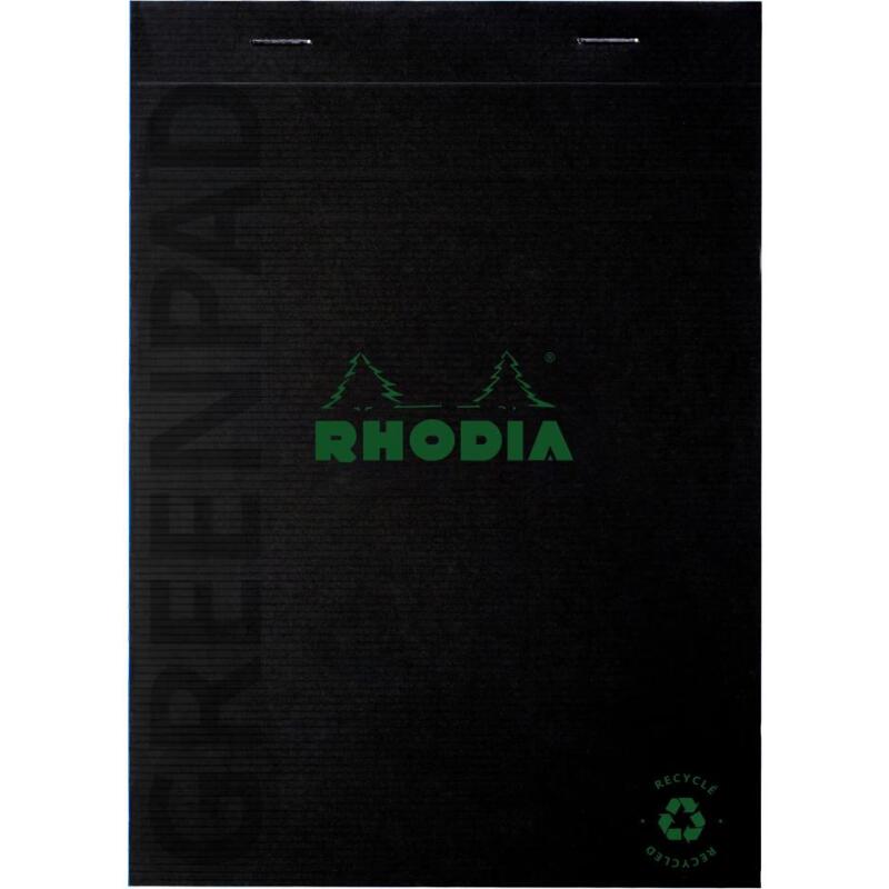 Greenpad bloc agrafé recyclé et recyclable en carte souple 350 g/m2 - N°16 14,8x21 cm 70 feuillets Ligné - Papier Clairefontaine recyclé 90 g/m2 - Noir - New - Noir