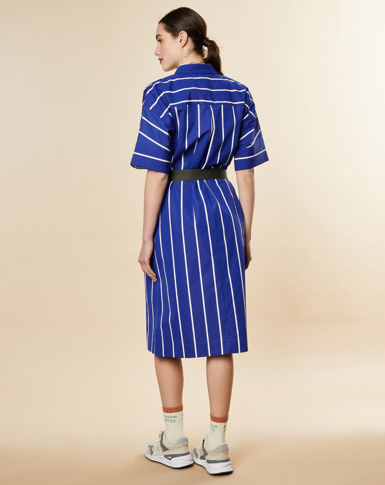 Chloé Stora Robe chemise en Coton Melba à rayures bleu roi