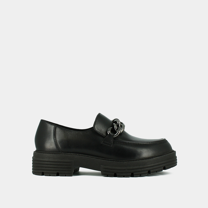 Mocassins à chaines et semelles crantées  en cuir noir