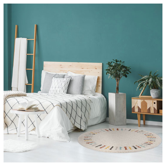 Tapis rond chambre d'enfant berbère - adel - beige et traits multicolore - ø 160 cm