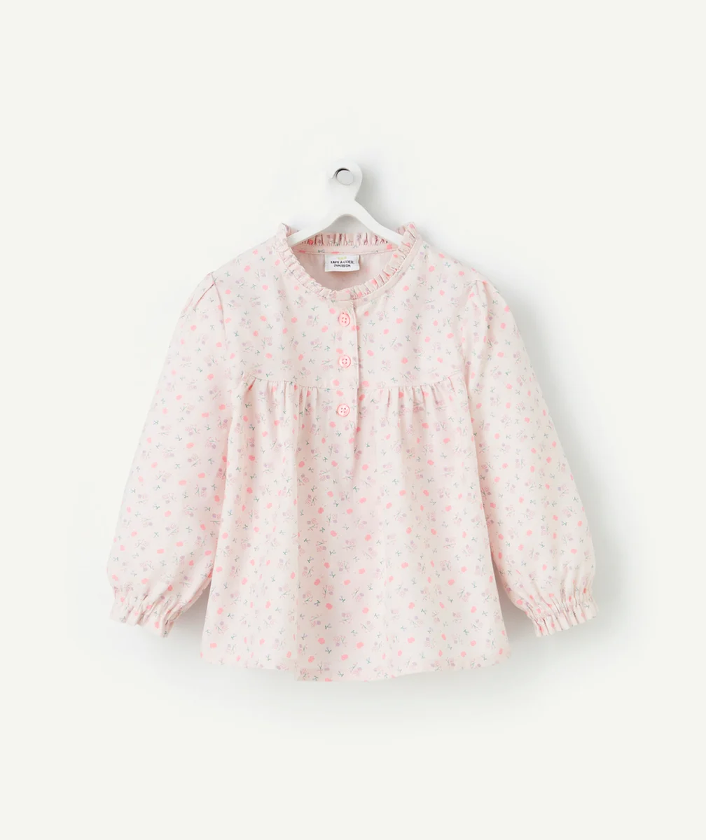 BLOUSE MANCHES LONGUES BÉBÉ FILLE EN COTON BIO ROSE AVEC IMPRIMÉ FLEURI