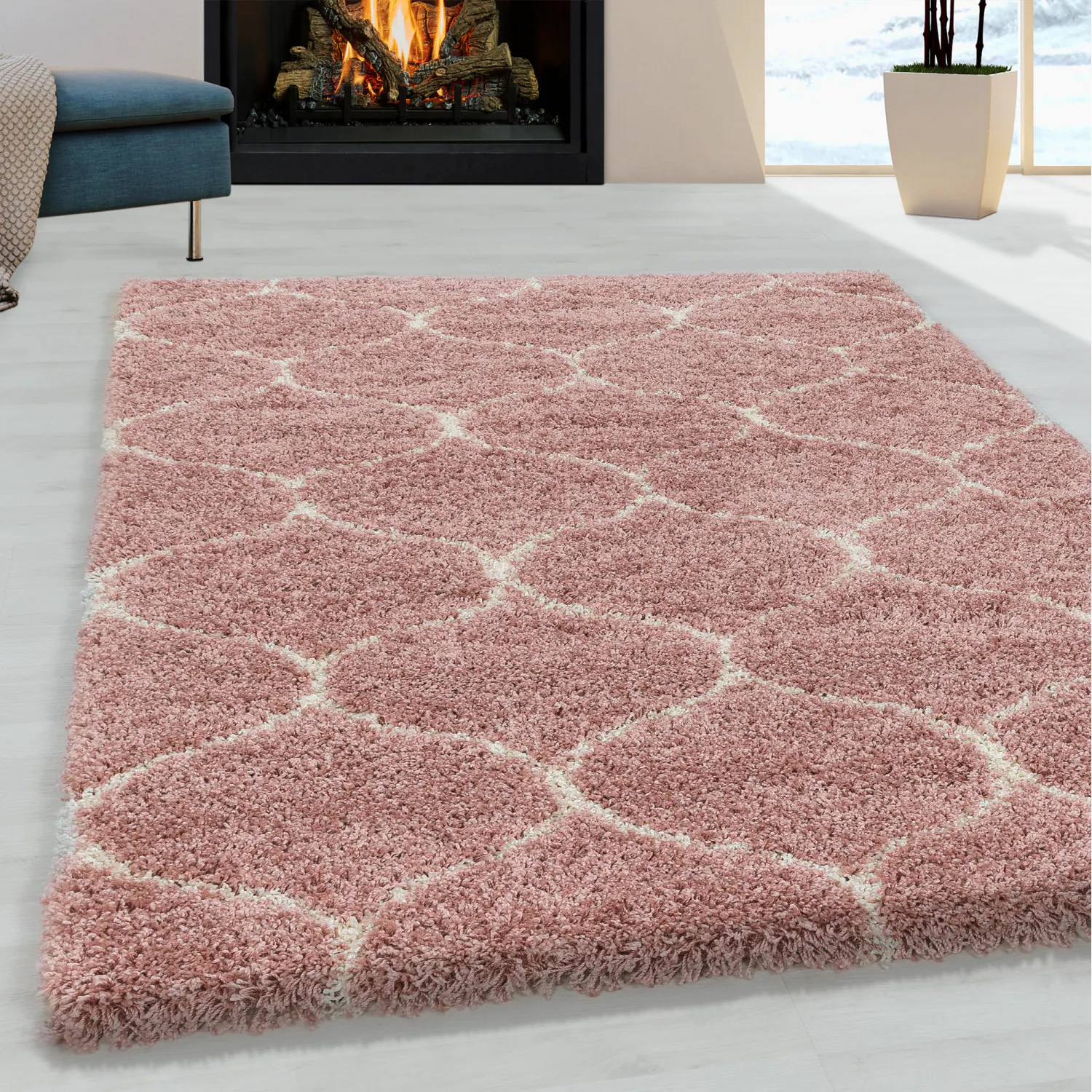 Stilvoller Designer Hochflor Teppich, Skandinavisches Flair, Flauschiger Teppich