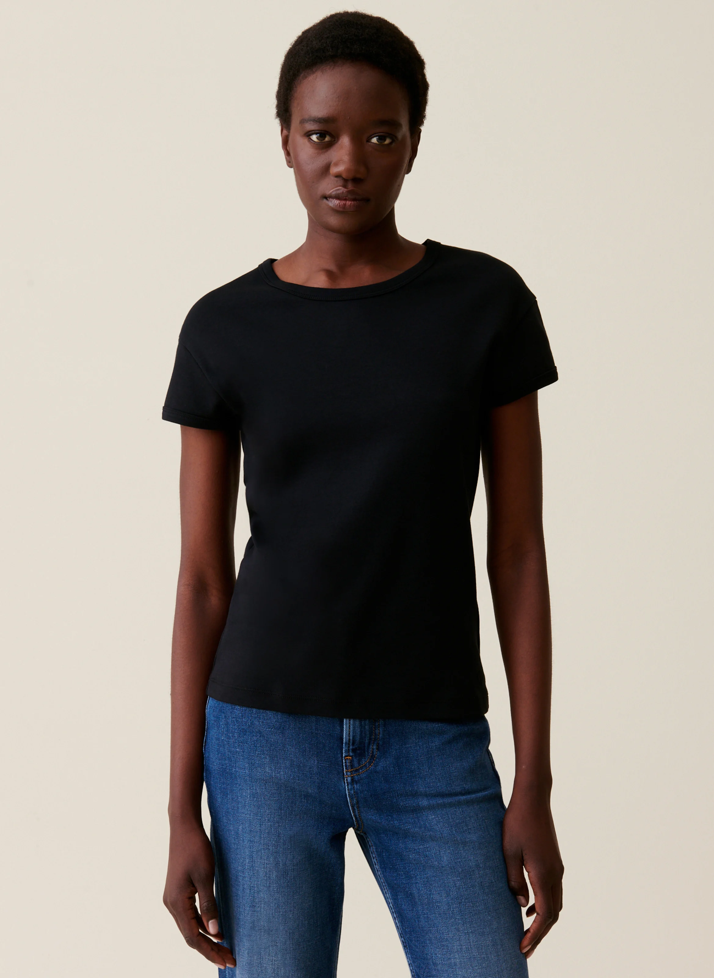 Tee-shirt col rond en coton | Noir