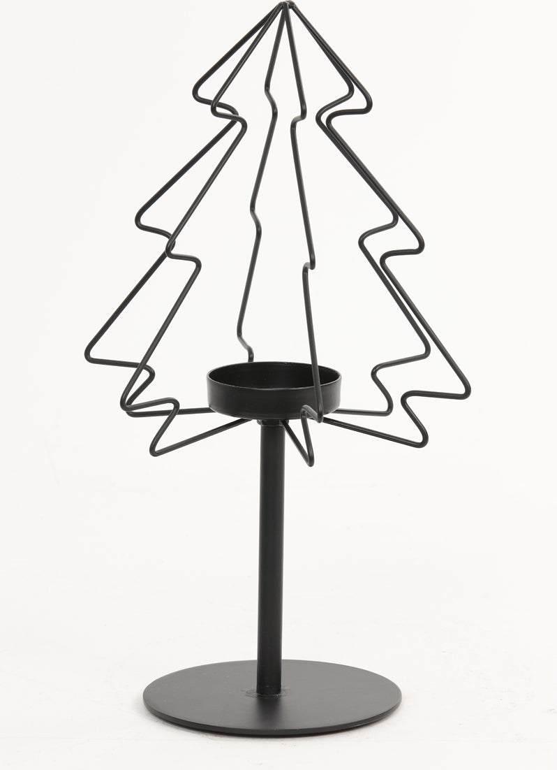 Light & Living waxinelichthouder op voet kerstboom zwart D 23 H 47 cm