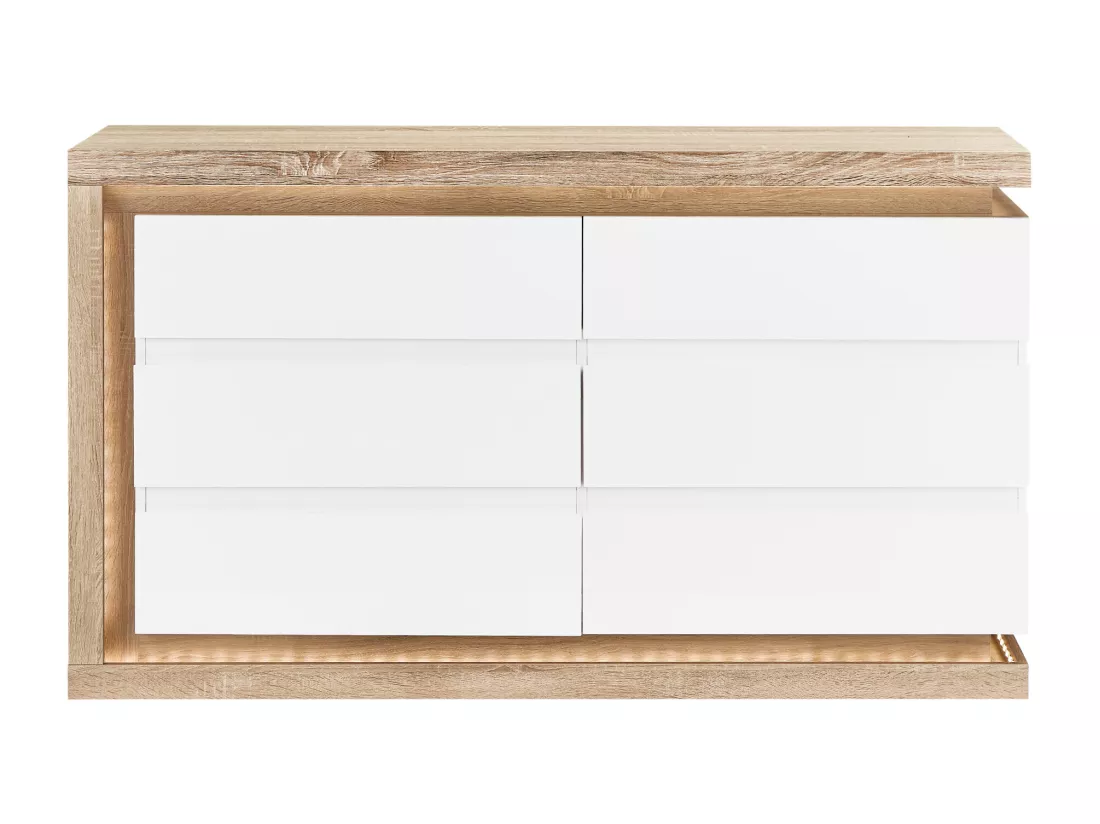 Commode 6 tiroirs - Avec LEDs - MDF - Blanc laqué et naturel - FLARANCIA