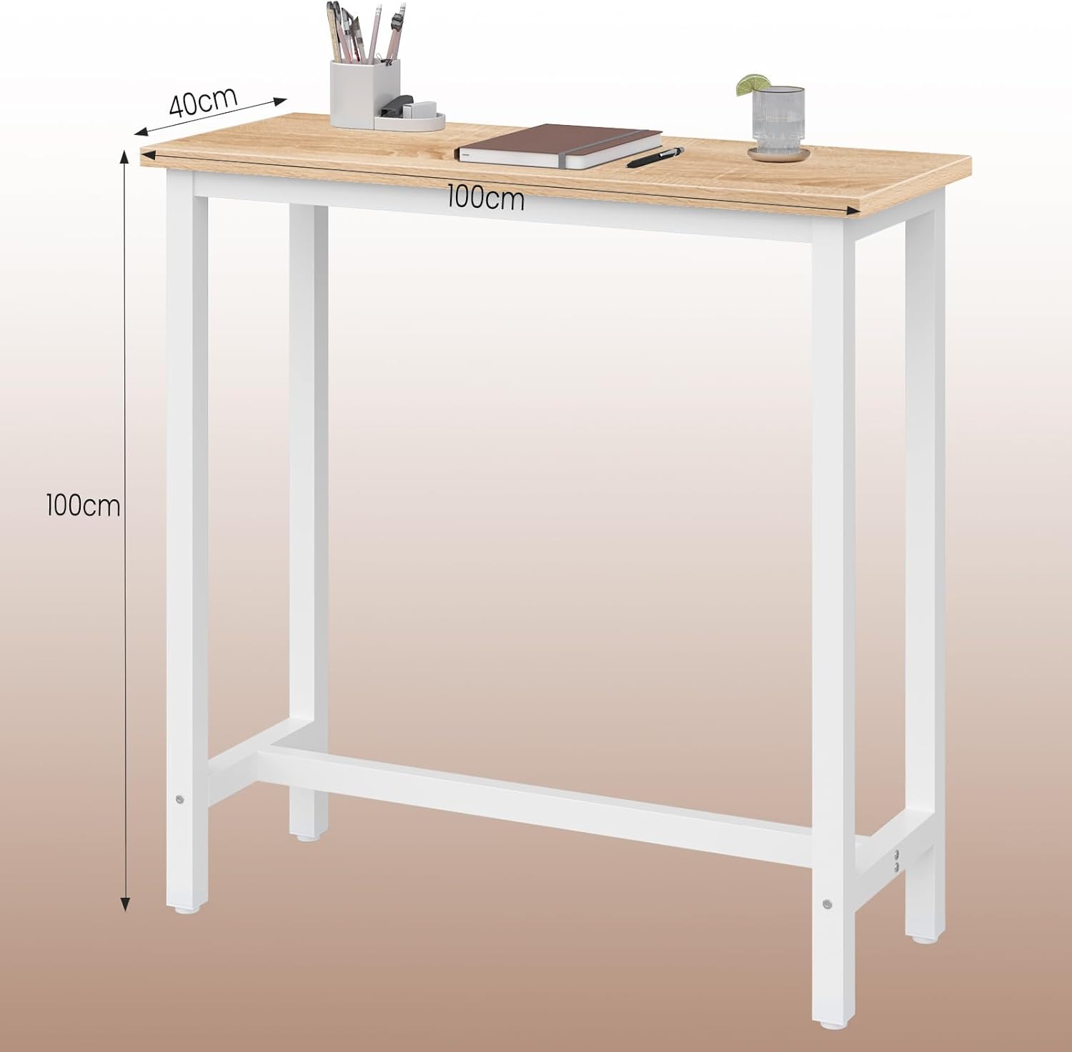 WOLTU Bartisch Set mit 2 Barhockern, 3-teilige Essgruppe mit Küchenstühlen, Esstisch & 2 Hockern aus Metall & Holz für Küchen Wohnzimmer, Hell Eiche