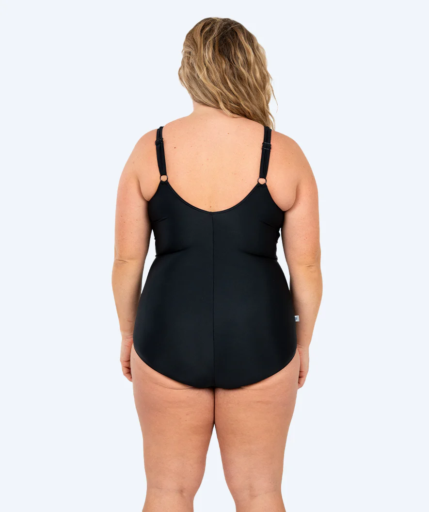 Watery badedragt plus size til damer m. blomster - Vale - Sort/lilla