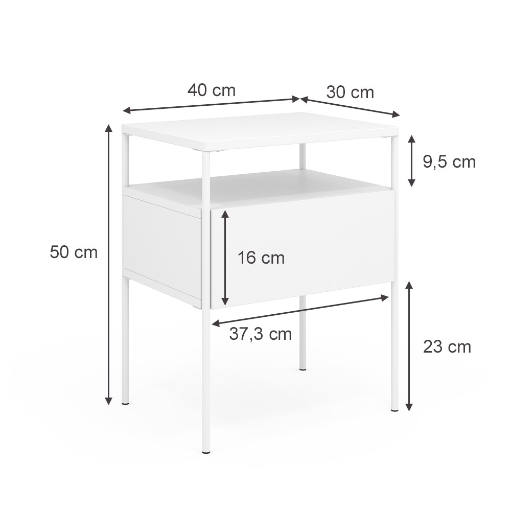 Vicco Nachtschrank Mira Weiß 40 x 50 cm Schublade Ablage Nachtkommode modern