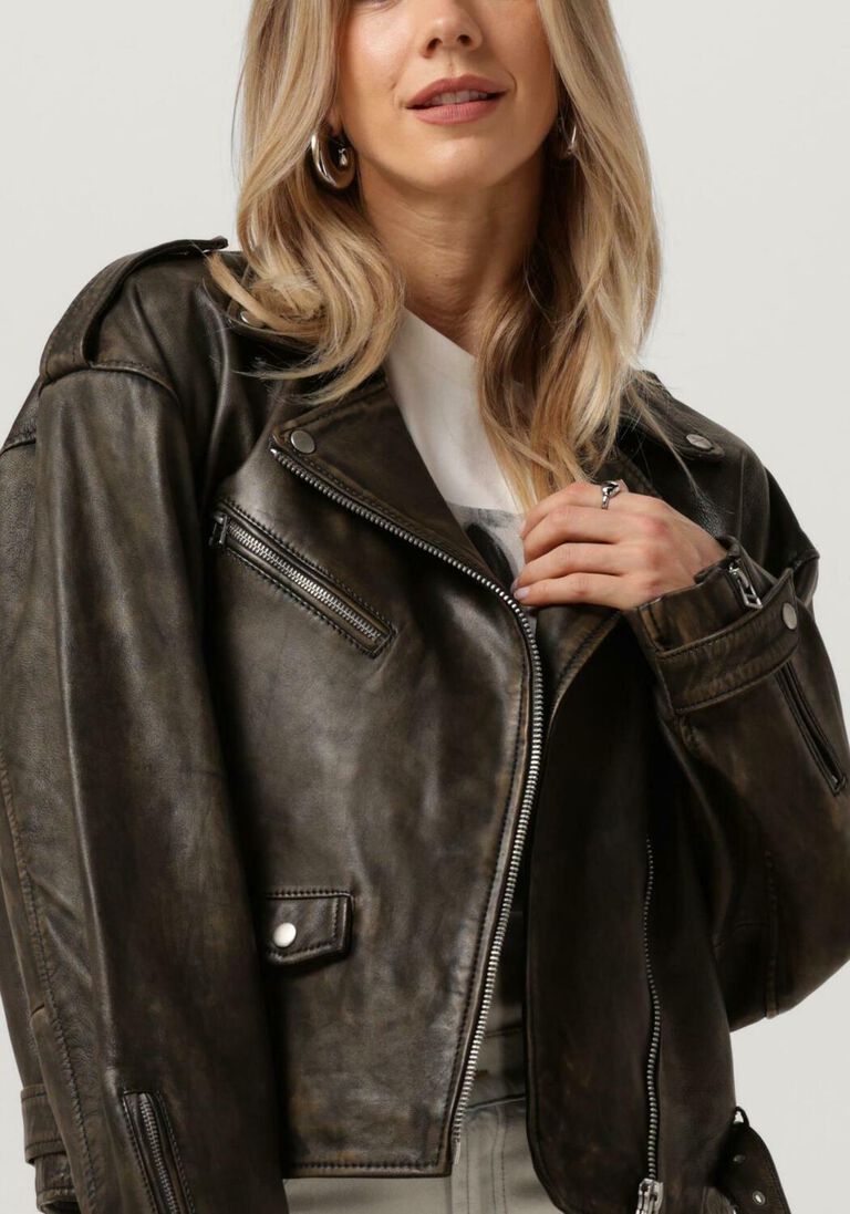 GOOSECRAFT donkergrijze goosecraft leren jas gc galloway biker