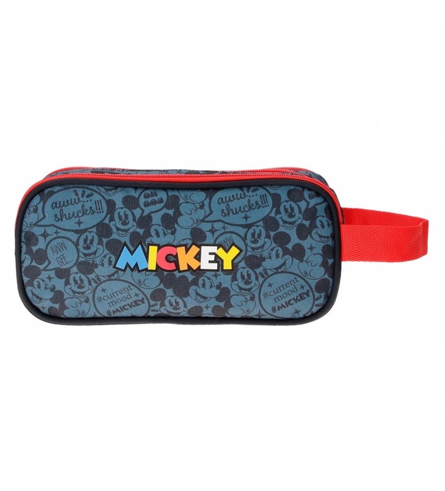 Estojo para lápis Joumma Bags Mickey Get Moving com três zíperes, vermelho e azul - 22x10x9cm -