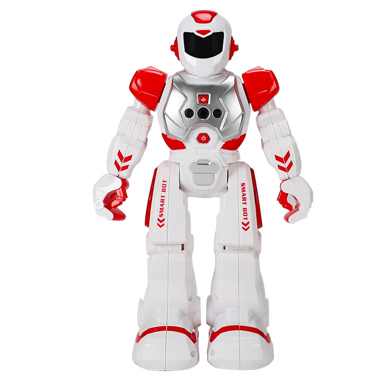 (27x16cm) Tanzender USB Party Roboter Kinder Spielzeug Ferngesteuerter Robot mit LED Augen / Gesten Steuerung inkl. Controller - Weiss / Rot