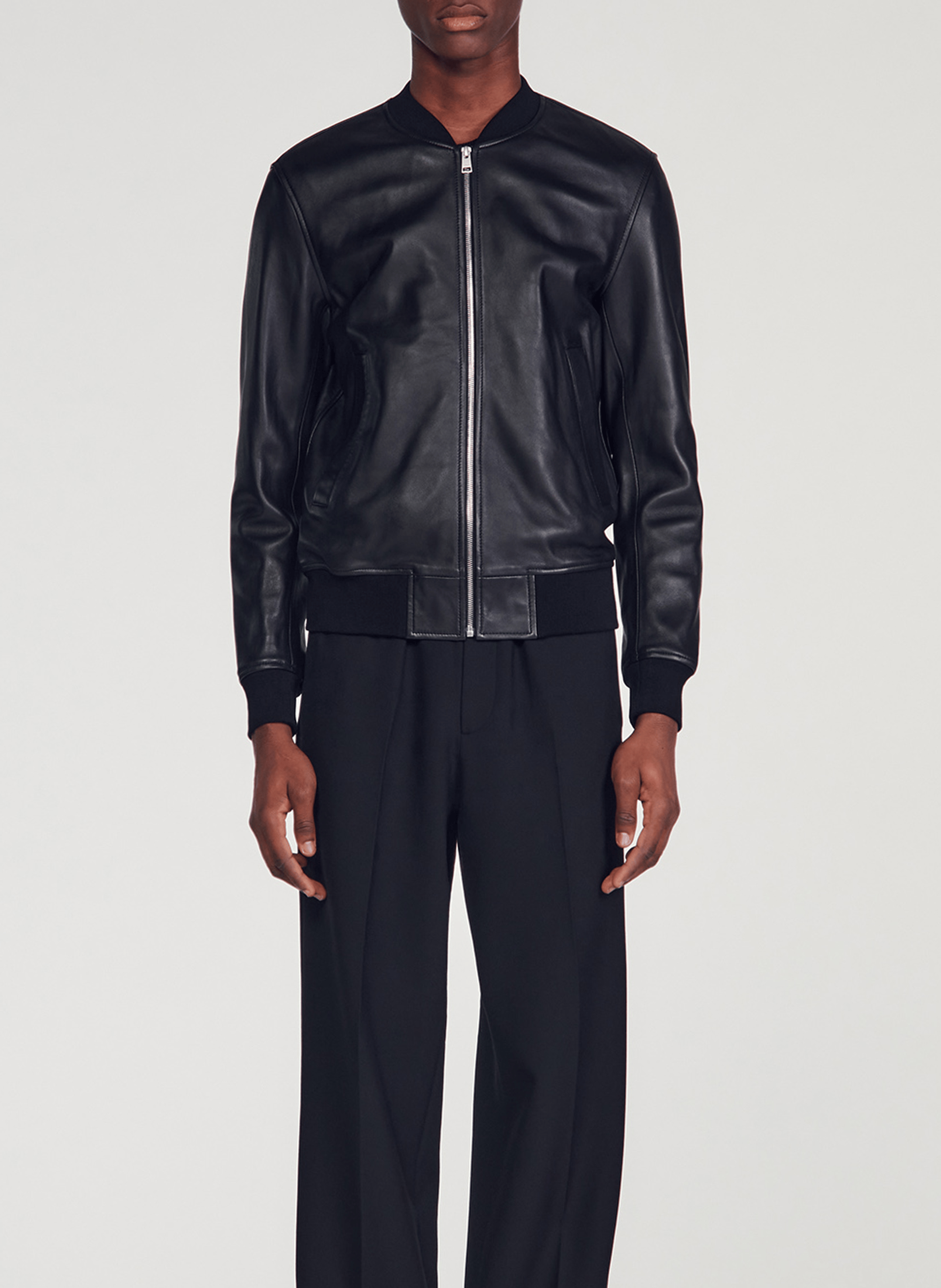 Blouson teddy en cuir | Noir