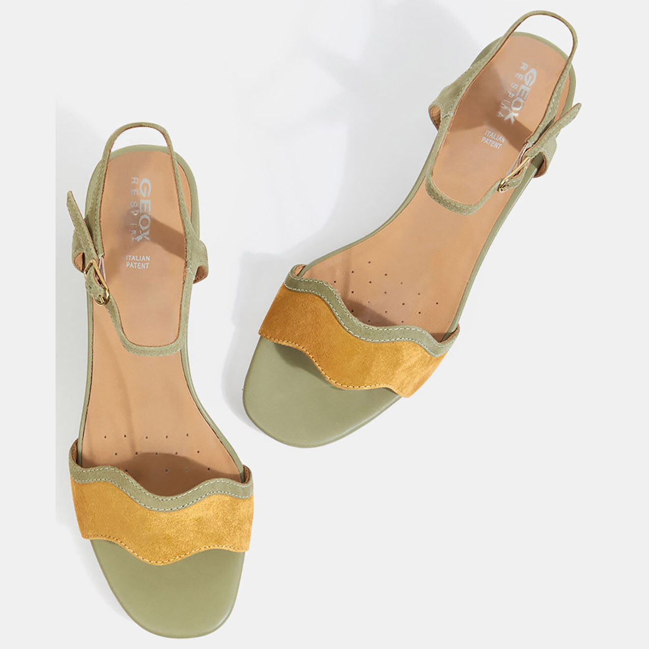 Geox Sandales en Velours de Cuir Eraklia vert/jaune - Talon 5 cm