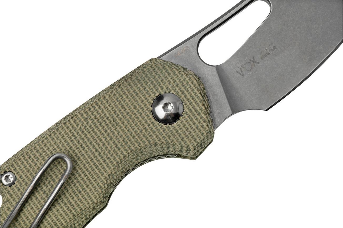 MKM Isonzo FX03M-2GC Cleaver M390, Green Canvas Micarta zakmes, Jesper Voxnaes design