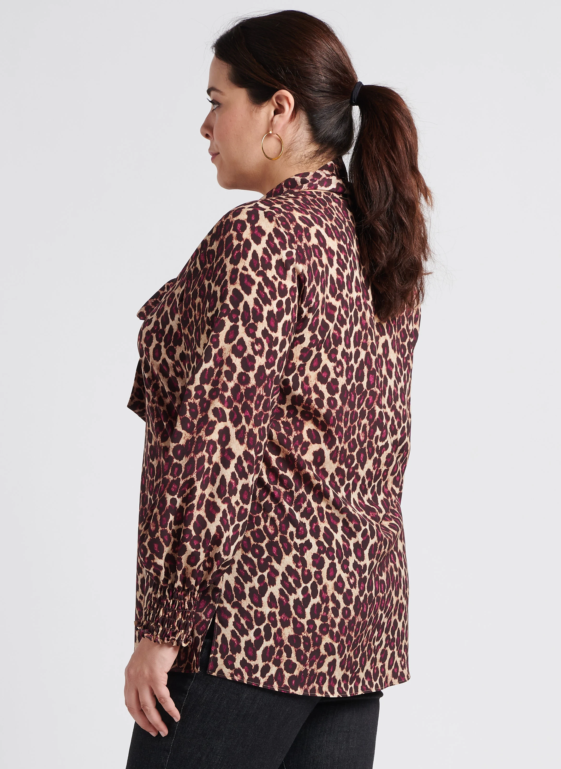 FARNESE - Blouse ample col V à imprimé léopard | Marron