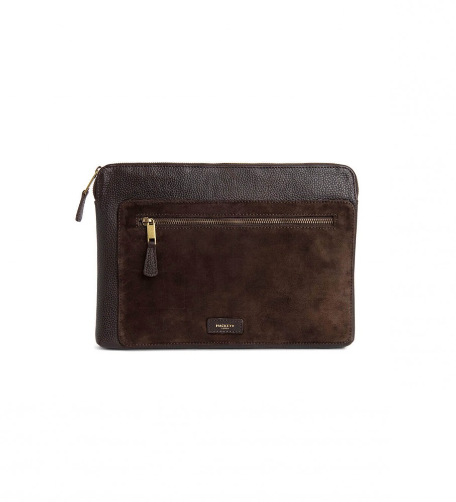Capa para laptop Hackett em couro marrom, compatível com Ludgate Folio.