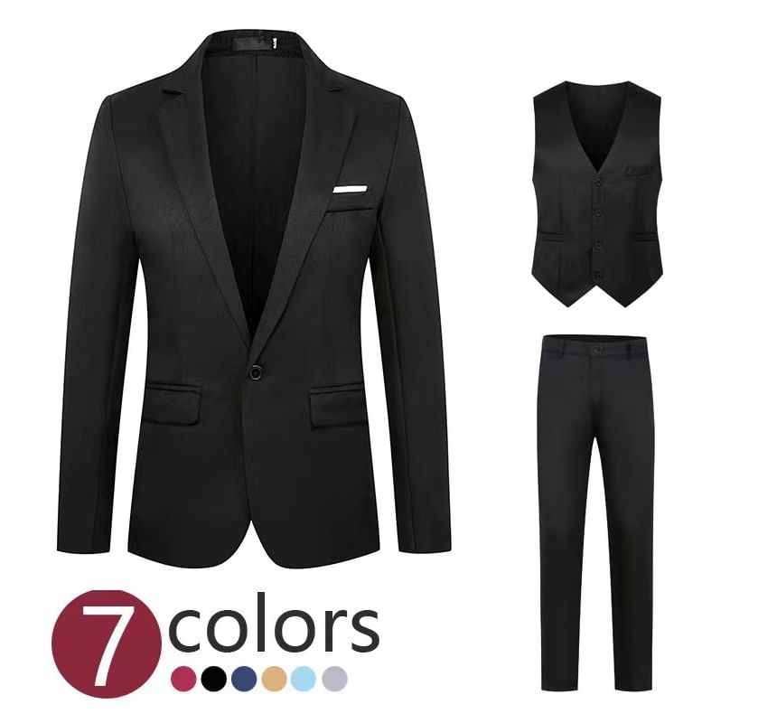 YIKES - Set: Effen blazer met één knoop + vest met één rij knopen + rechte pantalon met hoge taille