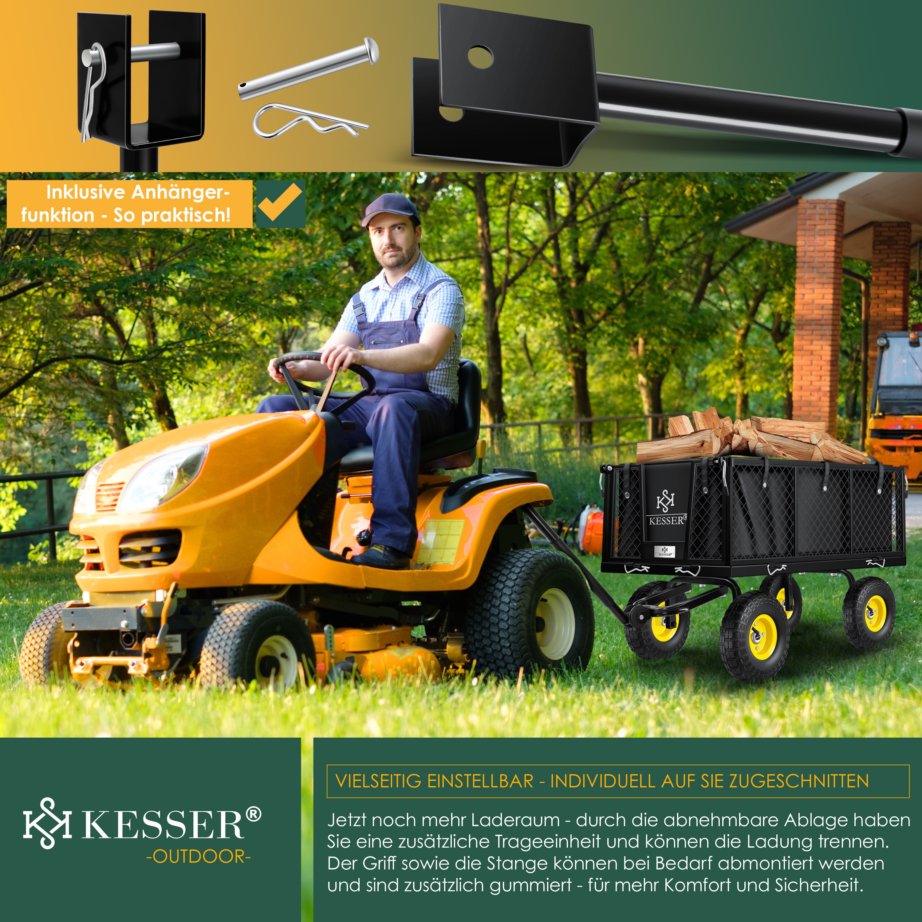 KESSER® Gartenwagen Bollerwagen Transportwagen 700kg belastbar Gartenkarre, inkl. herausnehmbare Plane, Luftreifen Gerätewagen Handwagen vielseitig einsetzbar inkl. Handschuhe + Ablage