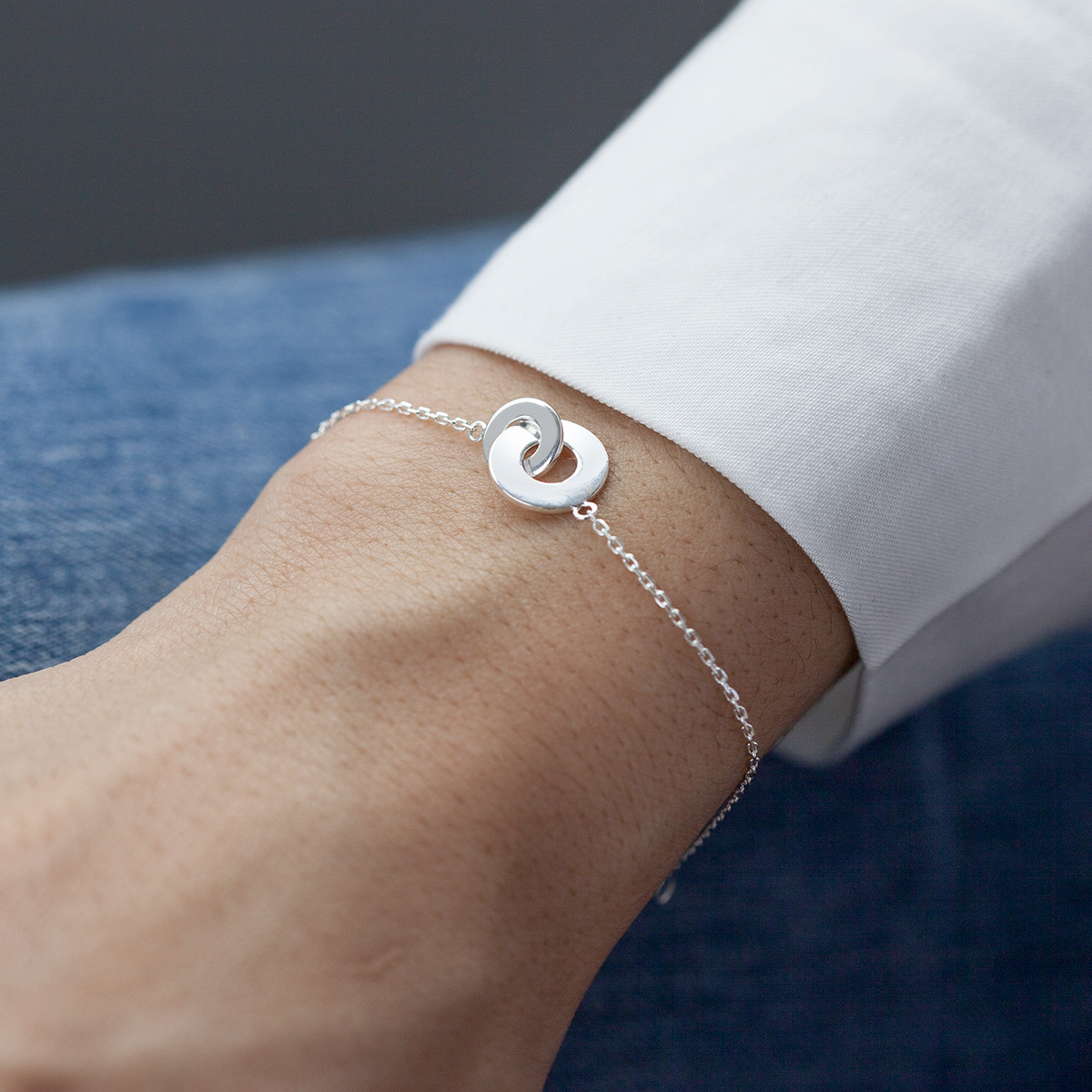 Bracelet argent 925 anneaux entrelacés personnalisables 18 cm