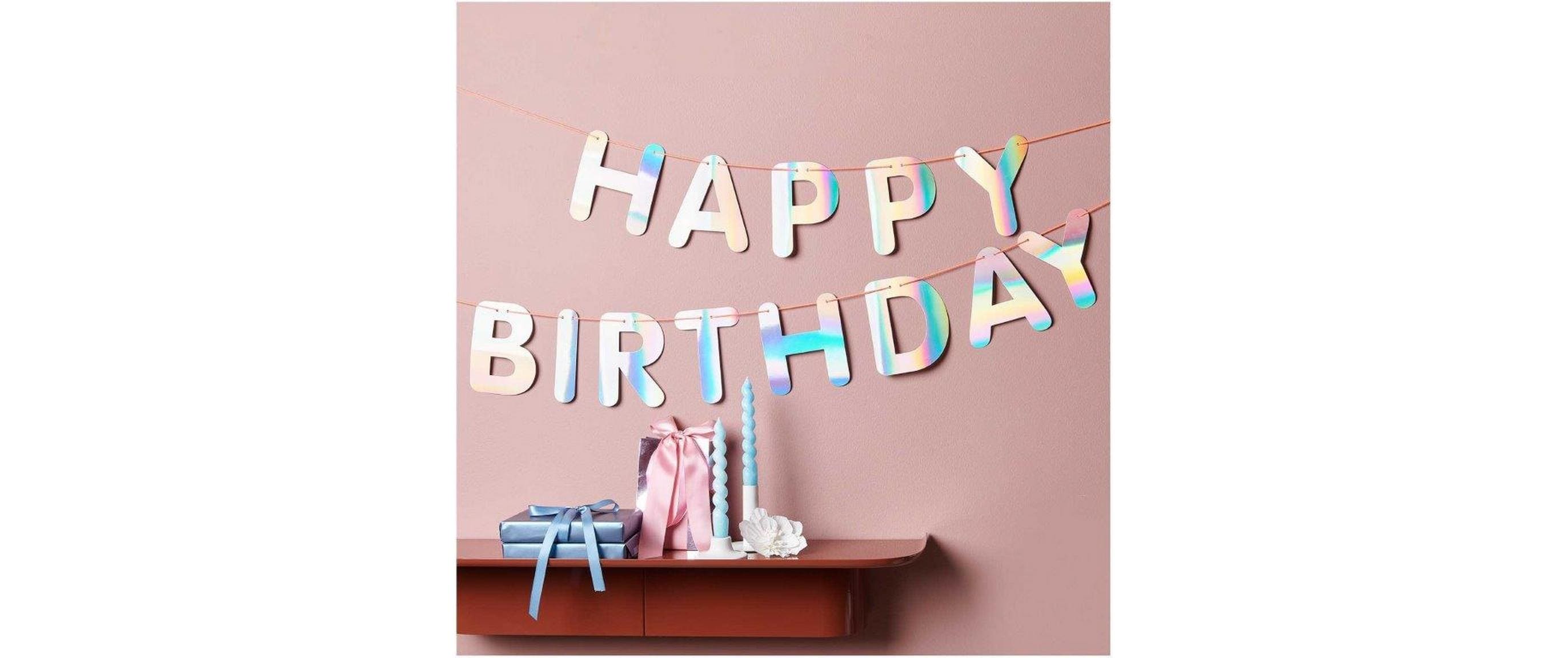 Girlande Happy Birthday, Irisierend 5 m, IrisierendDekorative Papiergirlande zum Geburtstag