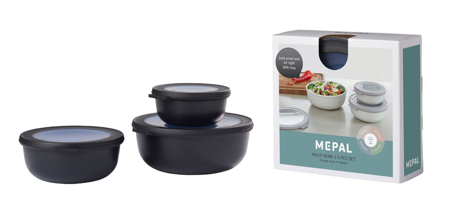 MEPAL Aufbewahrungsbox CIRQULA 3-teilig Kunststoff nordicblack