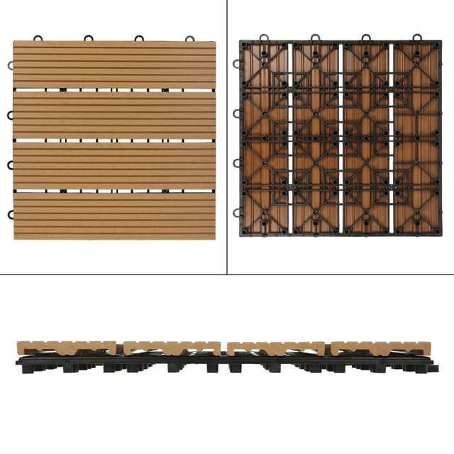 ECD Germany WPC terrassefliser 30x30 cm 11er besparelsessæt til 1m² teak i træ