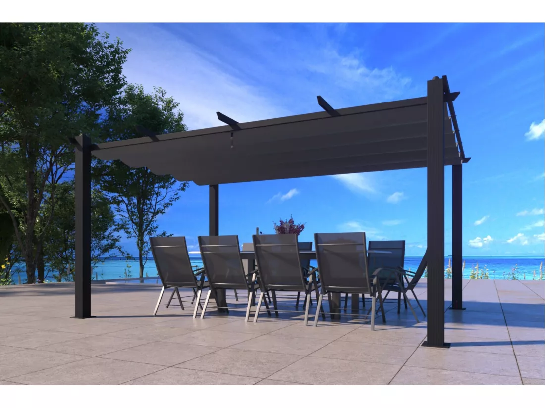 Pergola 4x3m auto-portée avec toile rétractable NILA