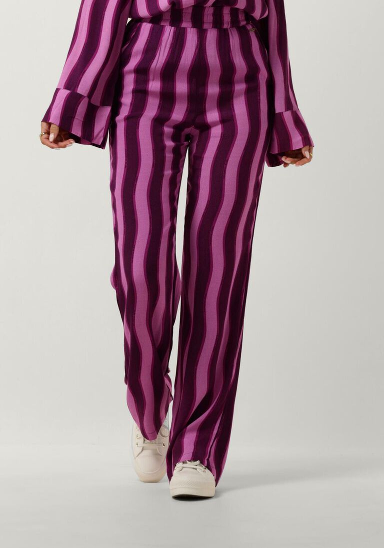 COLOURFUL REBEL paarse colourful rebel wijde broek melody stripes straight pants