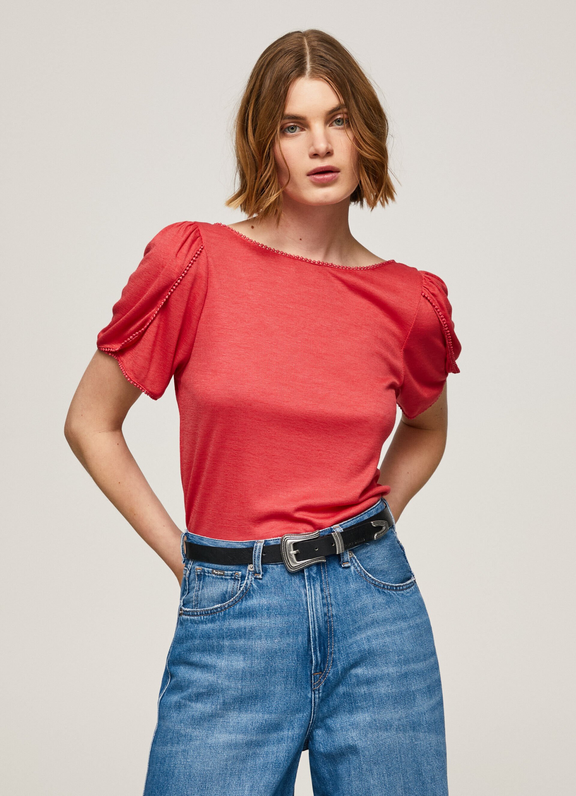 CAMISETA MESCLA COM DECOTE CANOA - vermelho estúdio