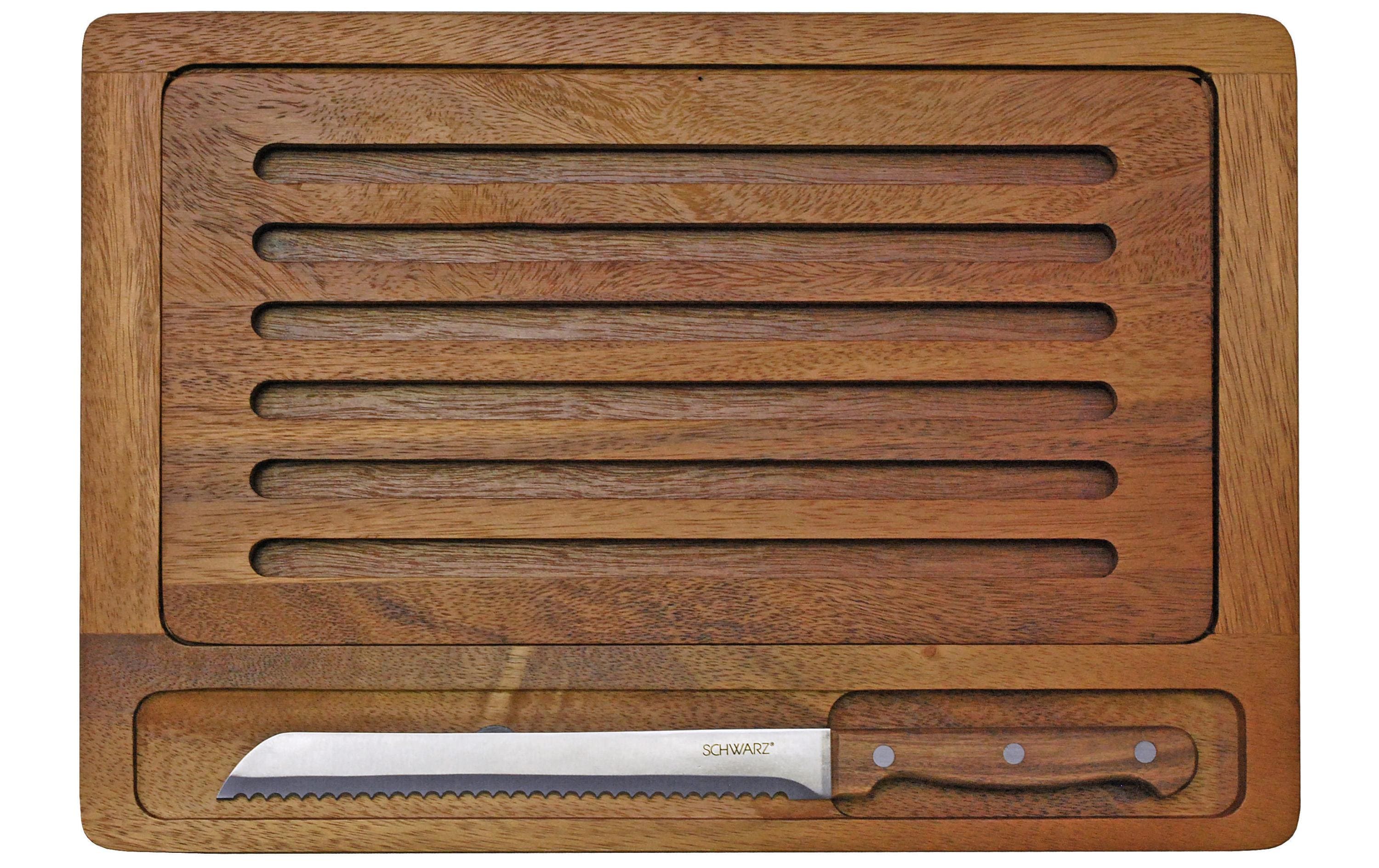 Brotschneidebrett Akazie 27 cm x 38 cm, BraunBrotschneidebrett inkl. Brotmesser