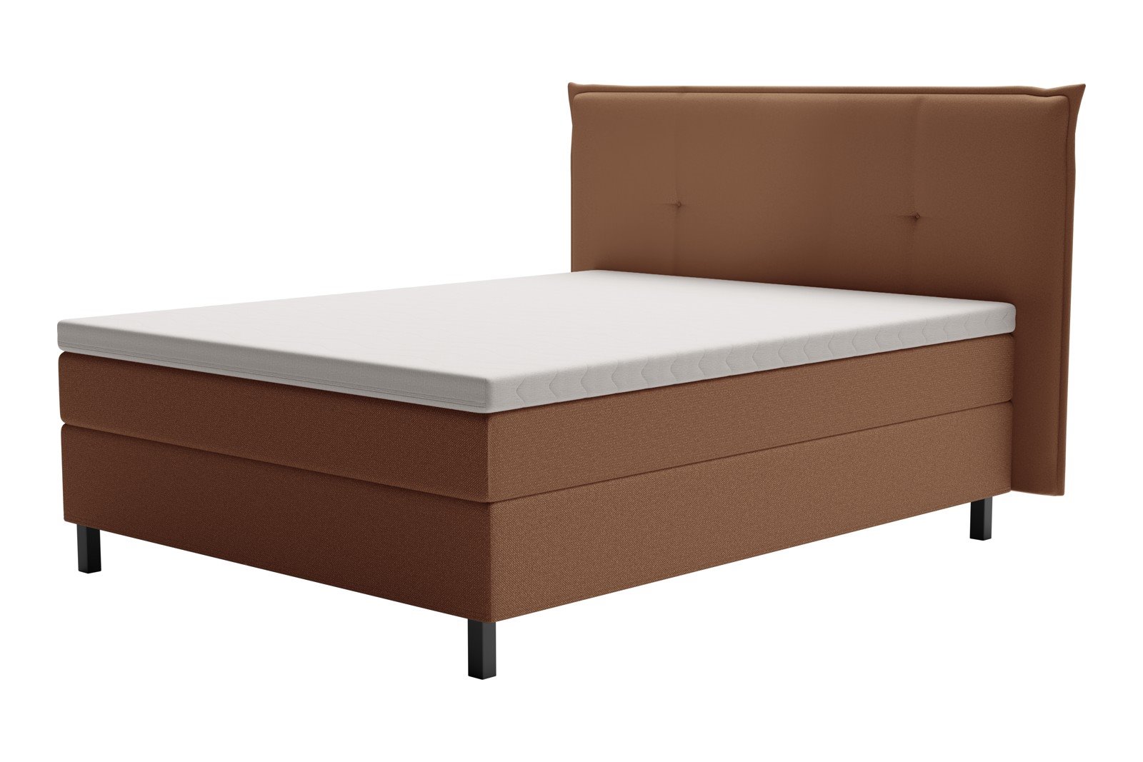 XOV Premium 15 Kontinentalseng 160x200 cm i tekstil storm 54 tan, medium/medium med Premium 15 overmadrass og sort firkantede ben, gavl selges separate