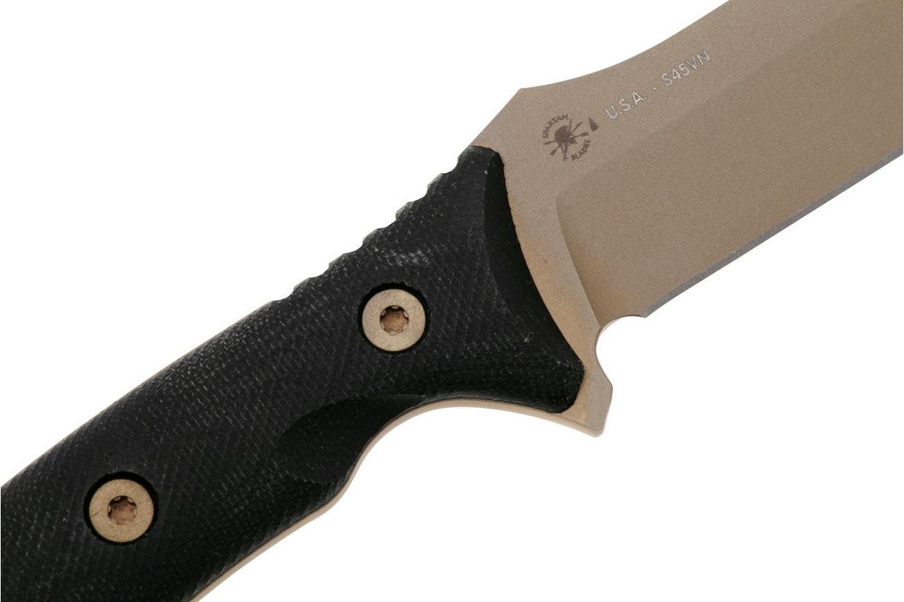 Spartan Blades Moros SB53DEBKKYTN Flat Dark Earth, Black Micarta, survivalmes, kydex schede
