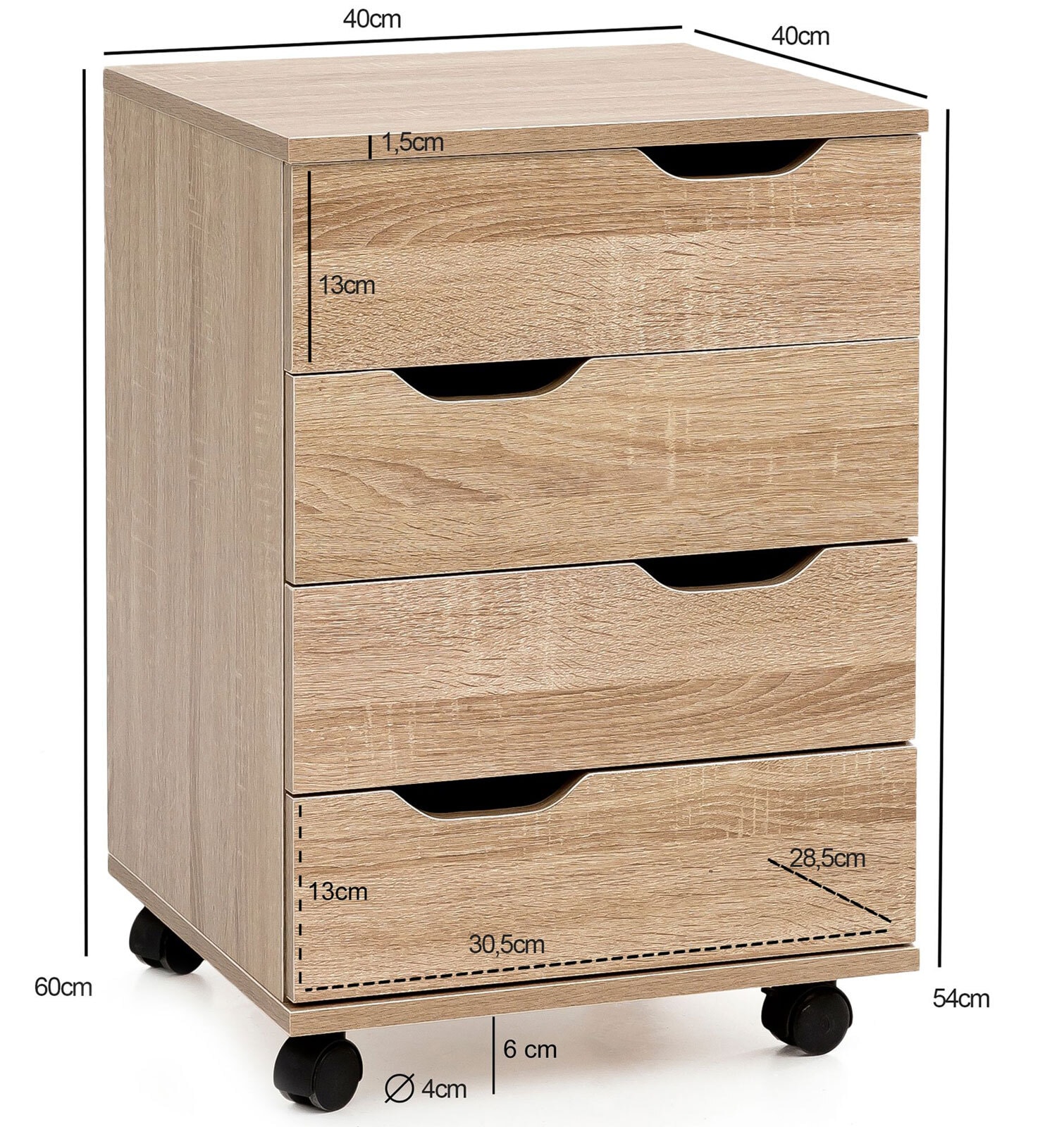 Rollcontainer Tintane Eiche Sonoma 4-zügig