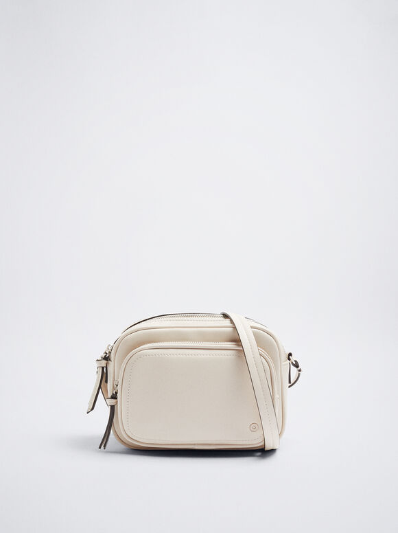 Bolsa de ombro com vários bolsos - Branco-creme