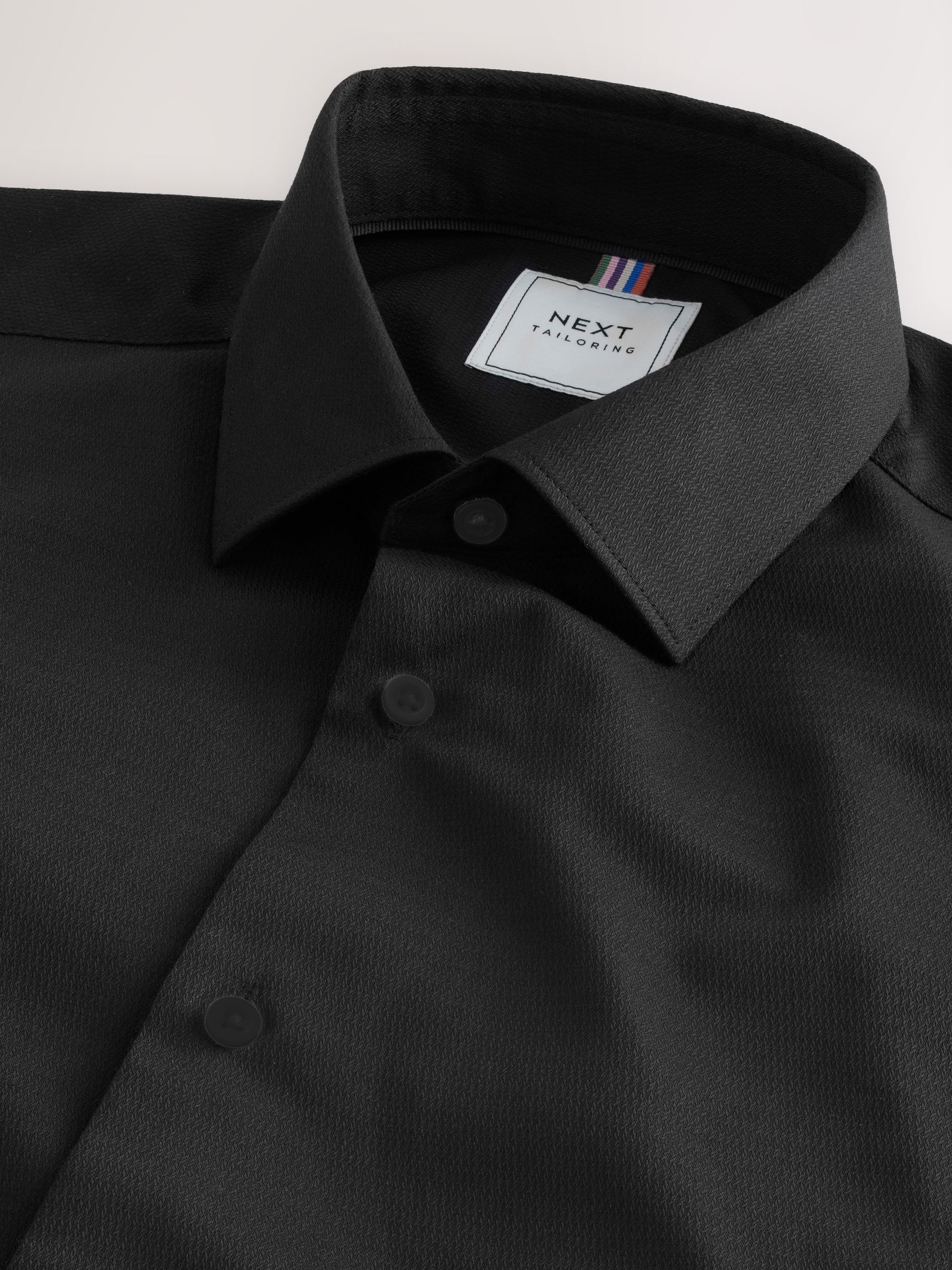 Zwart - Normale Pasvorm - Onderhoudsvriendelijk, getextureerd, slim fit overhemd met enkele manchet