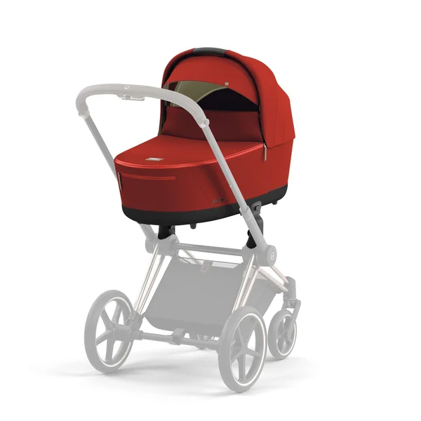 Carrinho de bebê Cybex Priam V4, cor dourada outono, com estrutura marrom cromada.