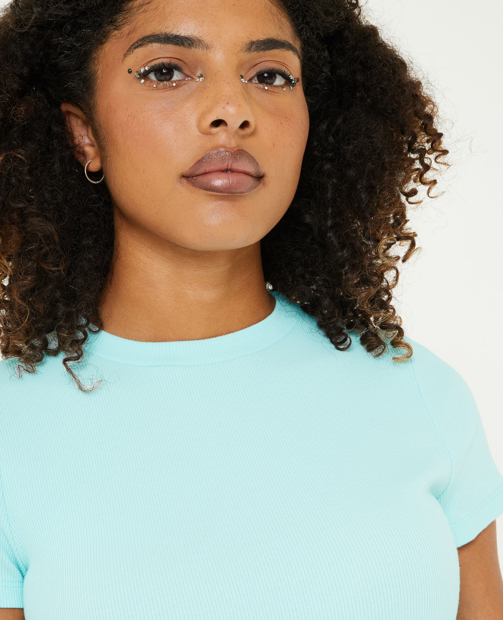 Top maille côtelée - Bleu turquoise