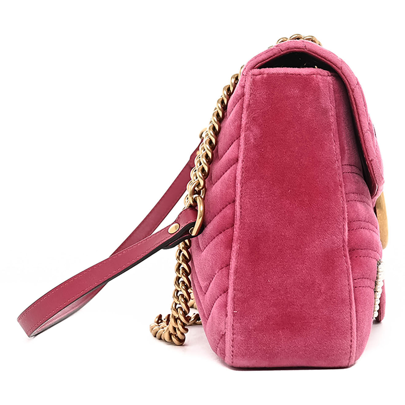 Gucci Sac bandoulière en Velours Marmont MM rose - Très bon état - L.29 cm