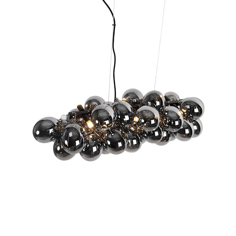 Art Deco hanglamp zwart met smoke glas 8-lichts - Uvas