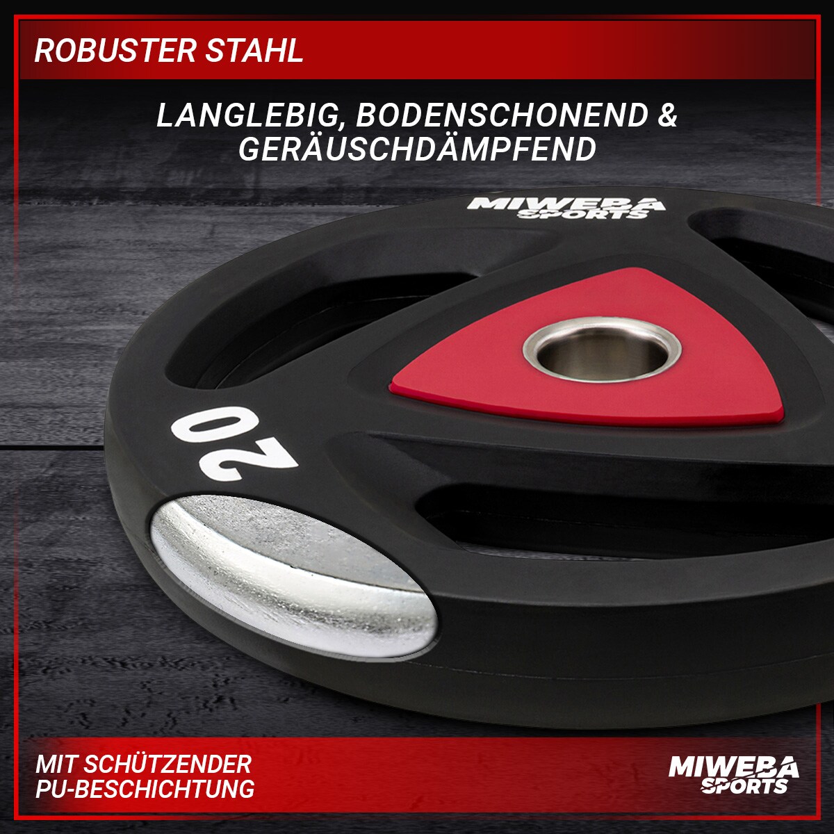 Miweba Sports Hantelscheiben Olympia, Ø 50/51 mm, 2er-Set, 2,5-20 kg, Hantel-Gewichte aus Stahl (2x 15,0 Kg)