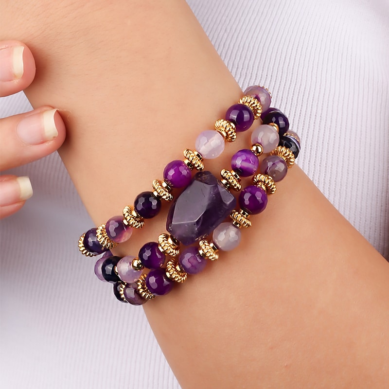 Bracelet - Laiton plaqué or & améthyste