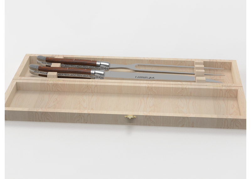 Service à viande Laguiole avec un manche en bois de bocote et mitres en acier inoxydable
