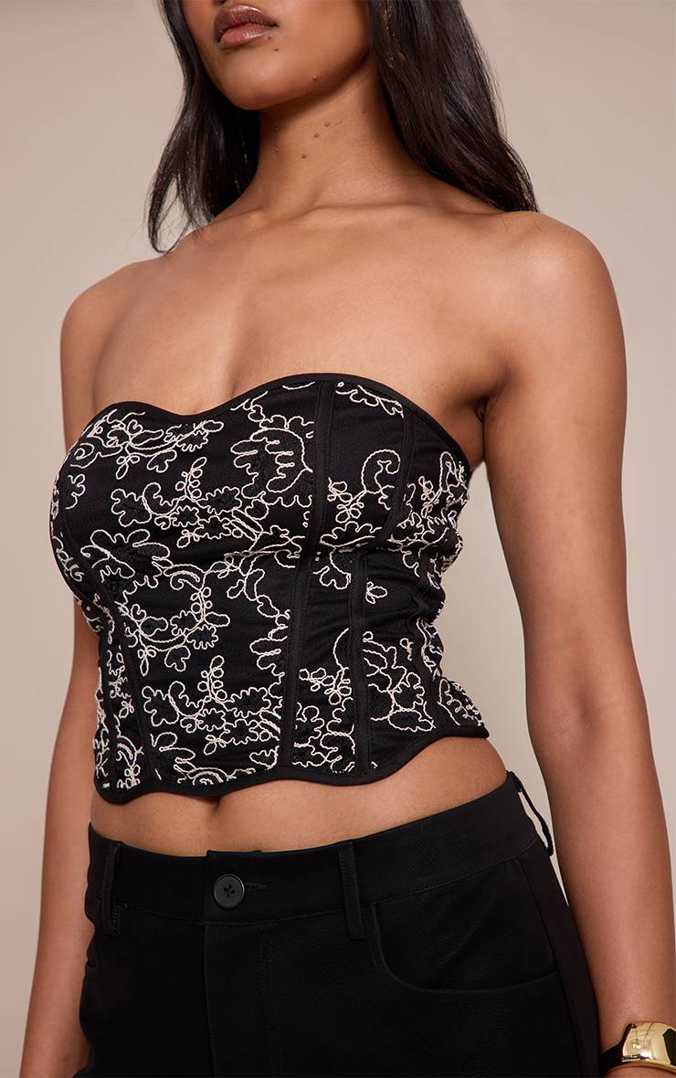 Noir Corset À Dos Lacé Texturé