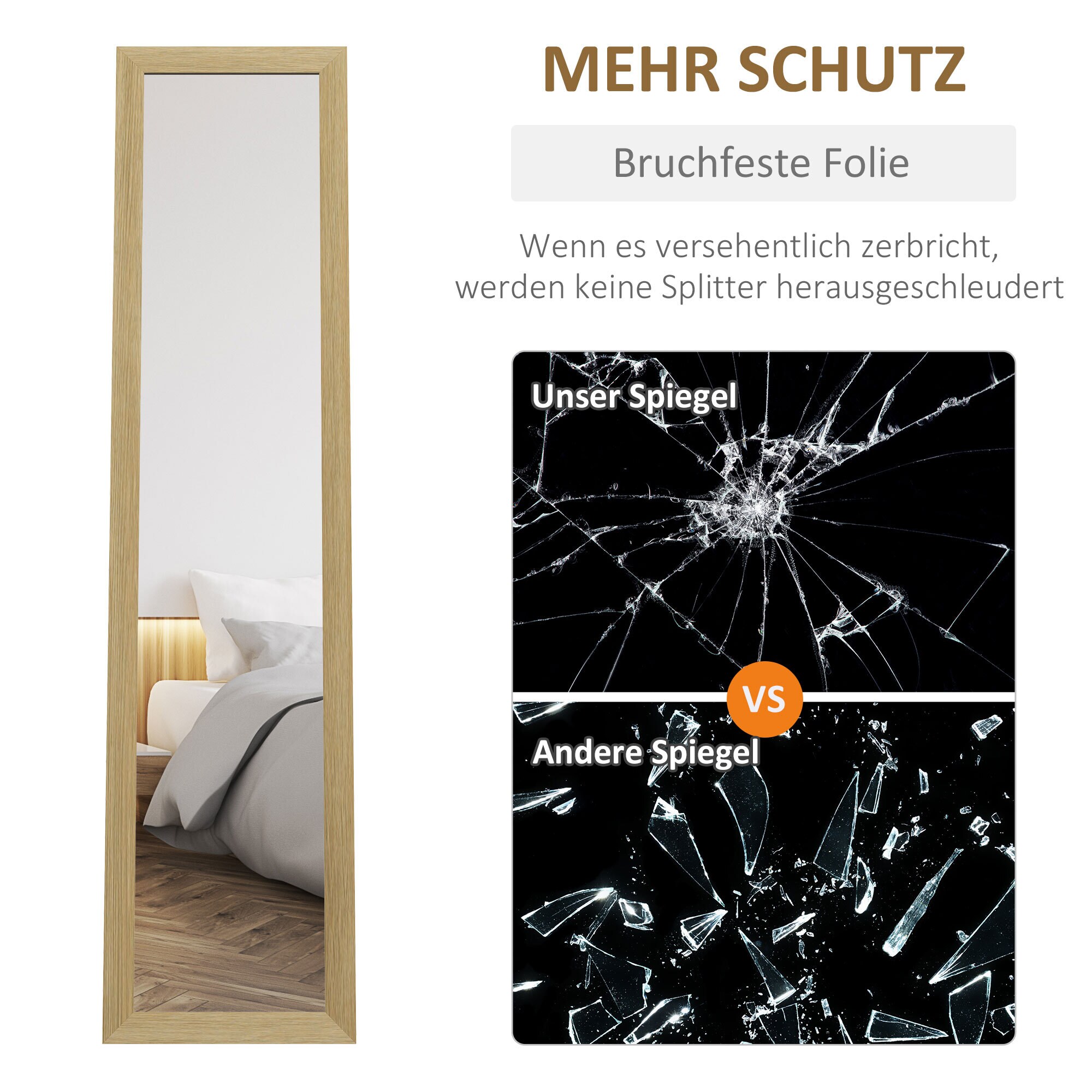 HOMCOM Ankleidespiegel mit Standfuß grau 37L x 40B x 155H cm
