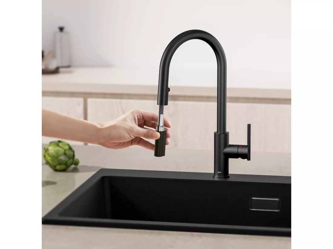 CECIPA MAX Mitigeur Cuisine avec Douchette Extractible Robinet Cuisine 360 Rotatif avec 2 Jets aux Choix Robinetterie Noir Haute Qualité