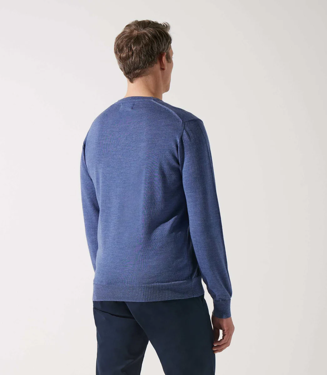 Pull col rond indigo 100% mérinos