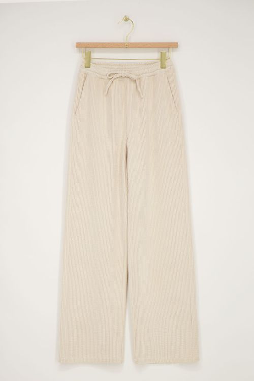 Beige wide leg broek van corduroy