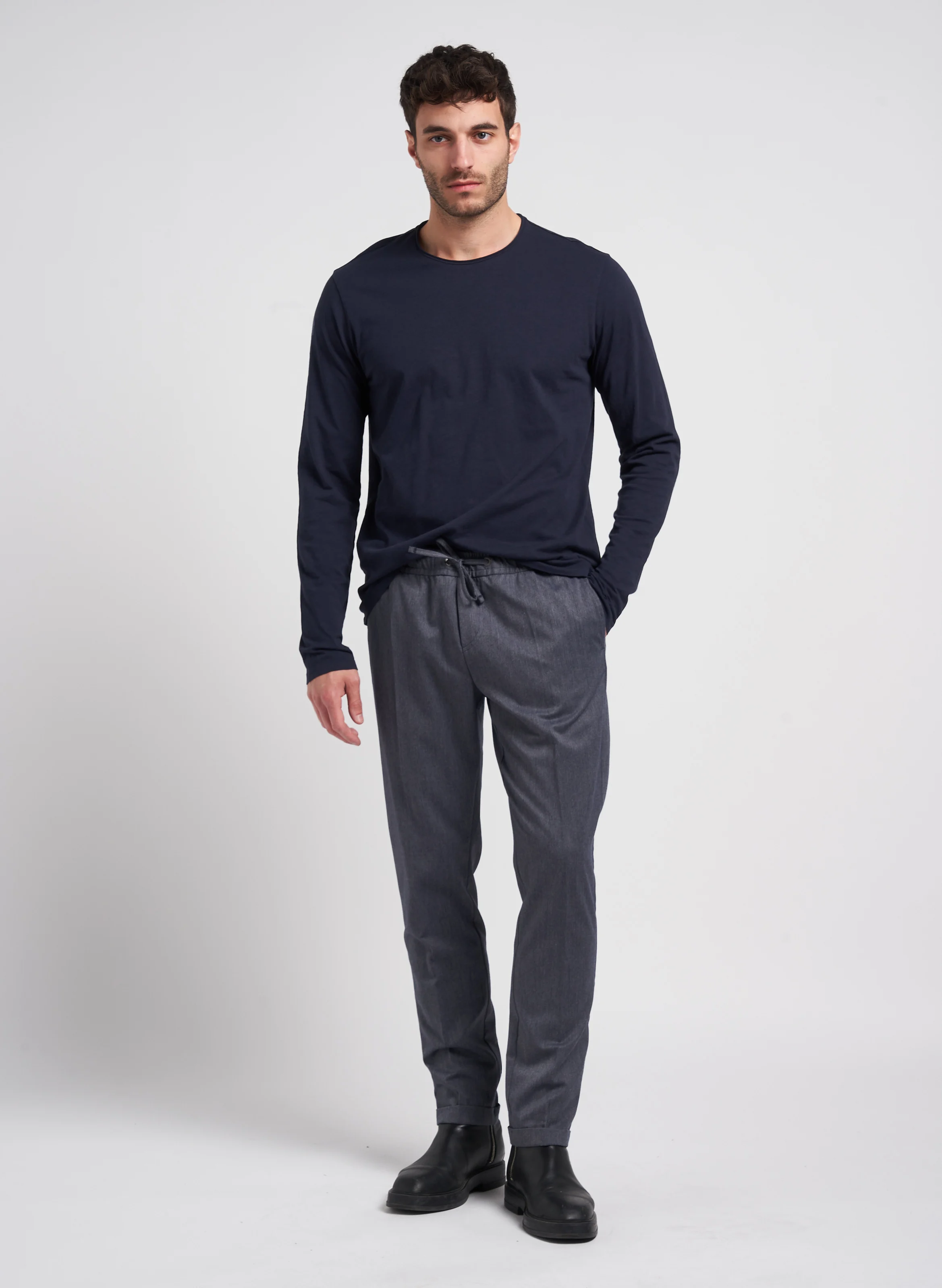 Tee-shirt col rond en coton| Bleu