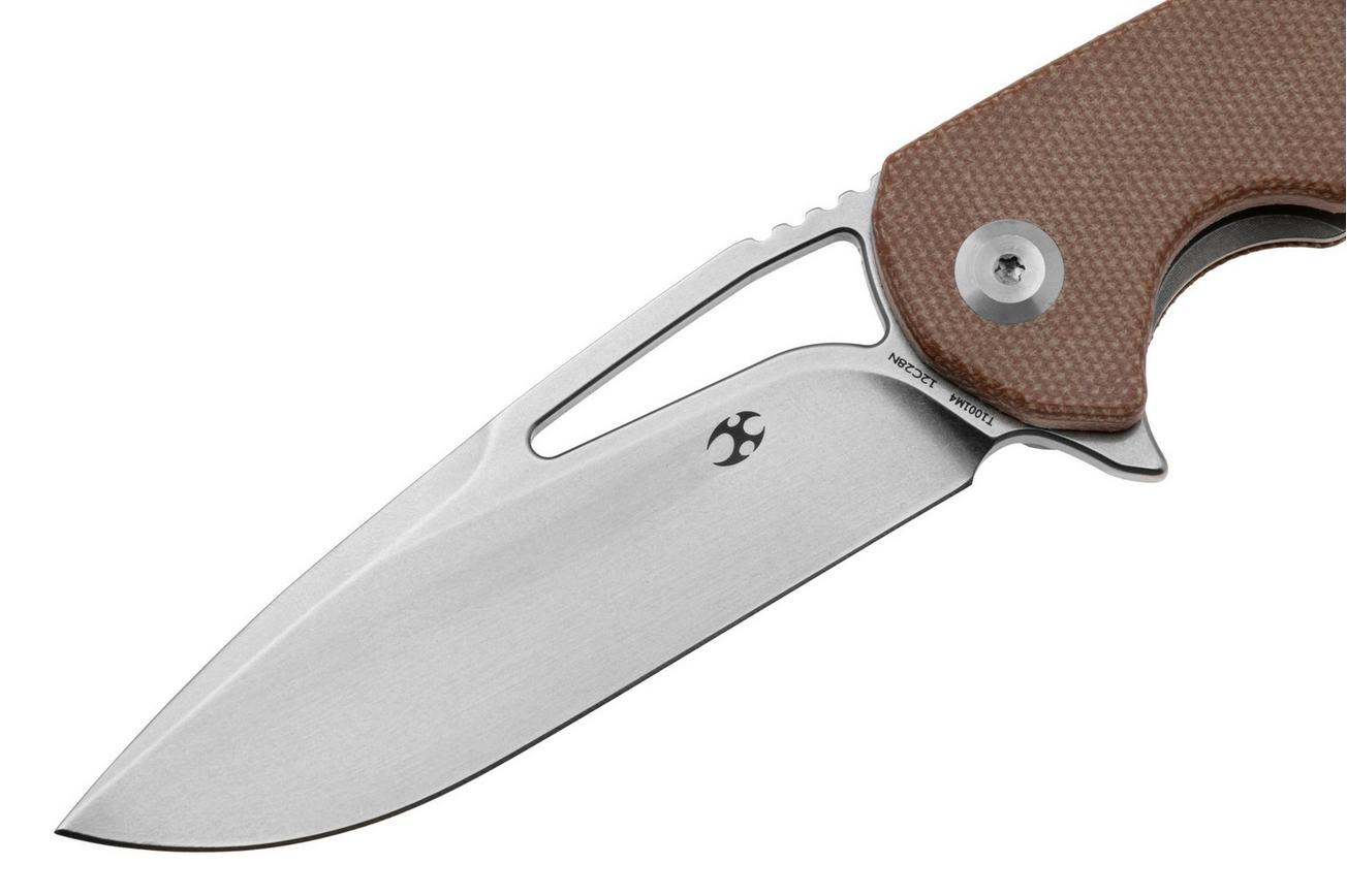 Kansept Kryo T1001M4 Stonewashed 12C28N, Brown Micarta, zakmes, Kim Ning design